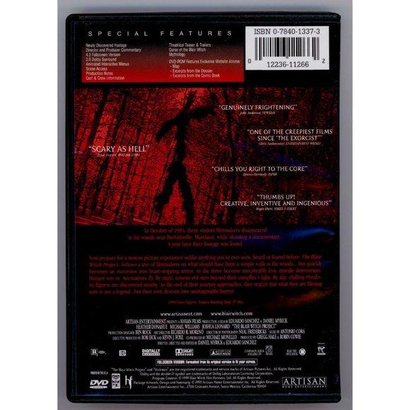 THE BLAIR WITCH PROJECT DVD, The original that started it al! Watch in the dark! - Picture 2 of 2